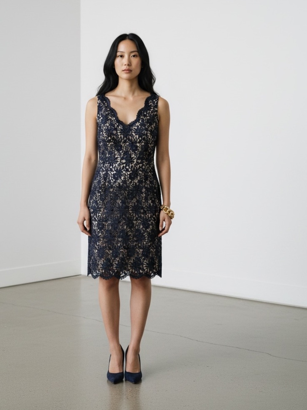 Ann Taylor Elegant Navy Lace Dress Size P4